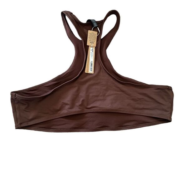 SKIMS NWT Recycled Swim High Neck RacerBack Swim Top In Cocoa Brown Swim Bikini - Picture 7 of 7
